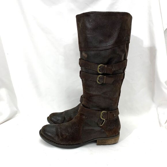 Born Women 8 M Boots Suede Knee High - Low Heel Riding Boots Dark Brown D70723 - Picture 2 of 16
